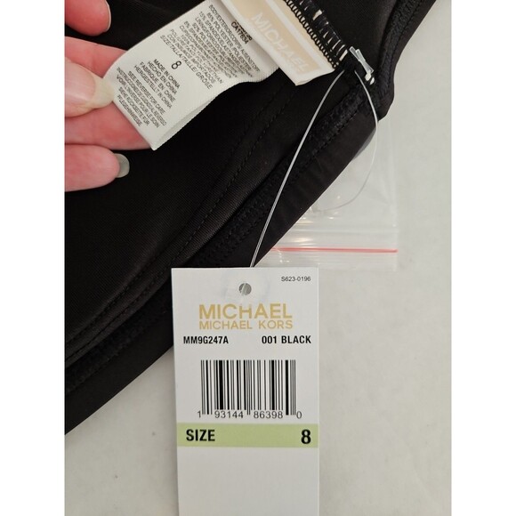 MICHAEL KORS BLACK OPEN SIDES ONE PIECE SWIMSUIT 8 Optional Straps Bandeau Pads - Picture 9 of 12